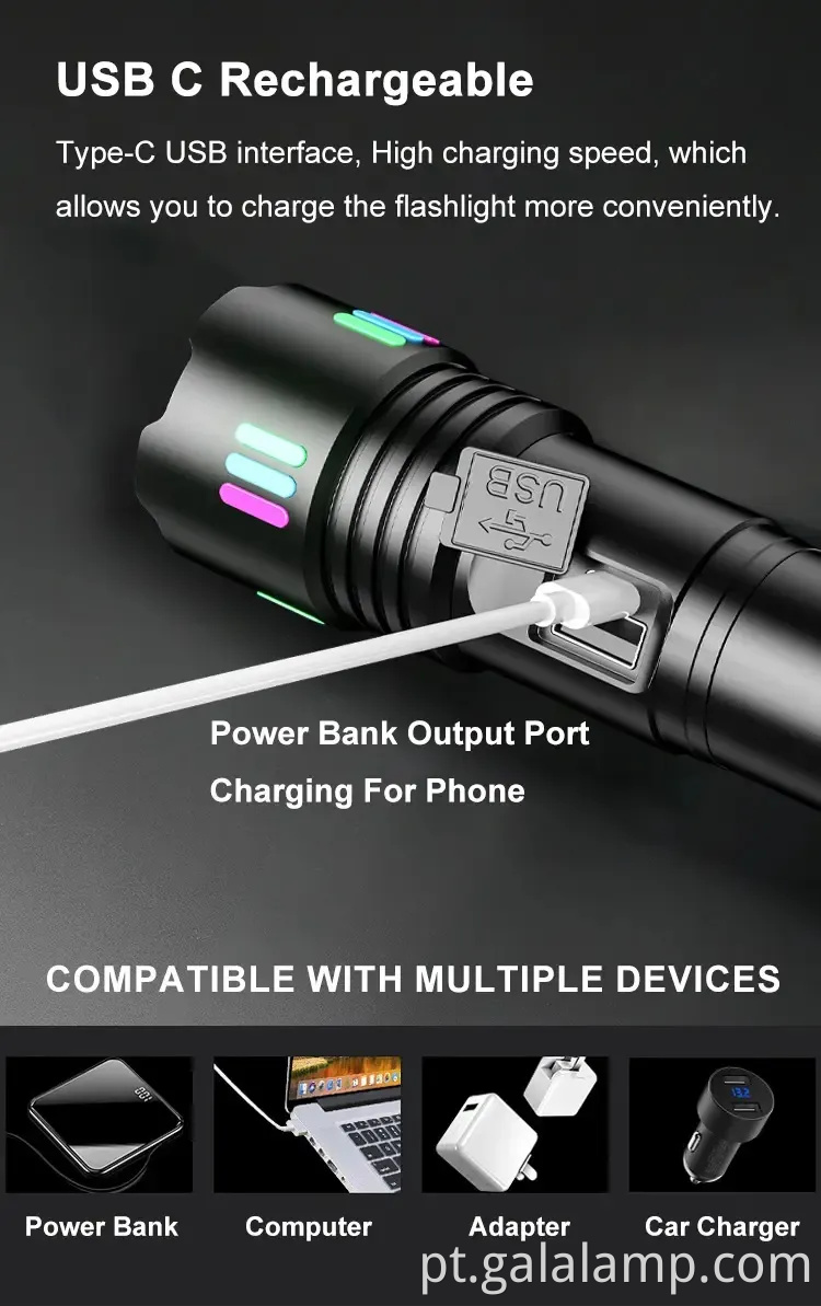 Lanterna a laser branca, iluminação à prova d'água forte, carregamento multifuncional